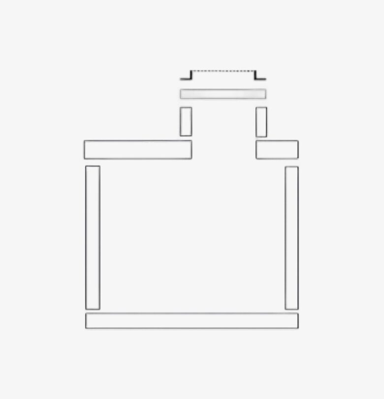 Minimalist perfume bottle line drawing with simple geometric shapes.